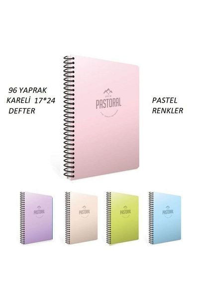 Gıpta 17*24 Pastoral Pastel Colored Notebooks 96 sheets Checkered Notebook Set of 4