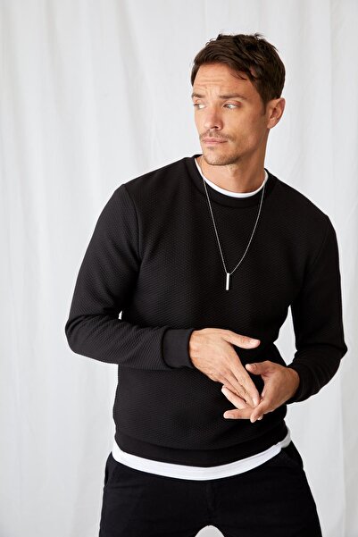 DeFacto سويت شيرت رجالي أسود بقصة ضيقة