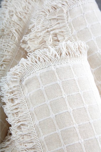 miss linda home collection 100% Cotton Buldan Work Natural Cream Color Sofa Bed Cover (180*220 Cm)