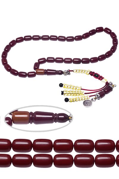Tesbih Atölyesi Claret Red Colored Certified Capsule Cut Patterned Shaved Rosary