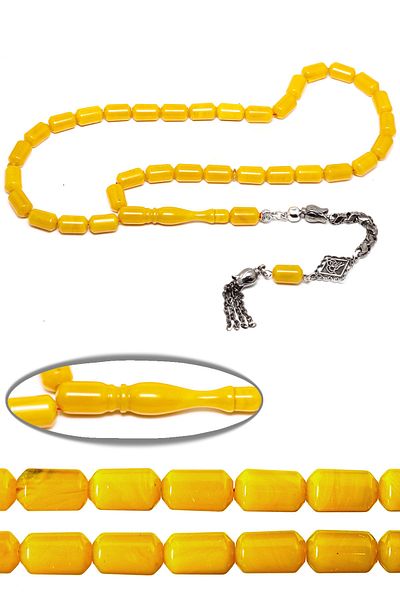 Tesbih Atölyesi Yellow Certified Capsule Cut Squeezing Amber Prayer Beads
