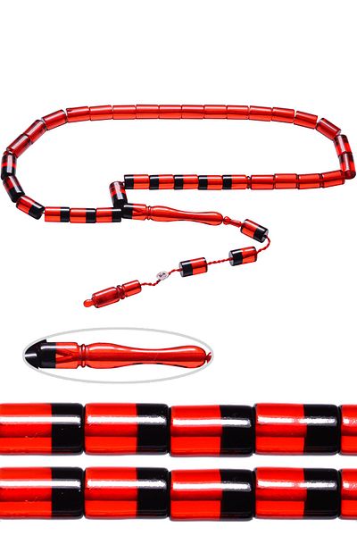 Tesbih Atölyesi Red Black Certified Fire Amber Prayer Beads