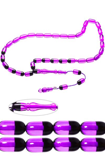 Tesbih Atölyesi Light Purple Black Signed Certified Fire Amber Prayer Beads