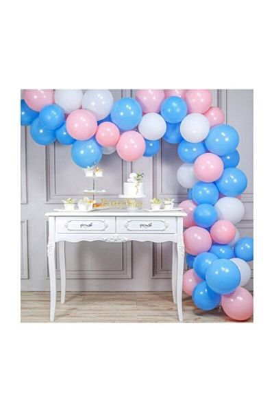Party City 50 Balloons and 5 Meters Balloon Chain (POWDER PINK-LIGHT BLUE-WHITE)