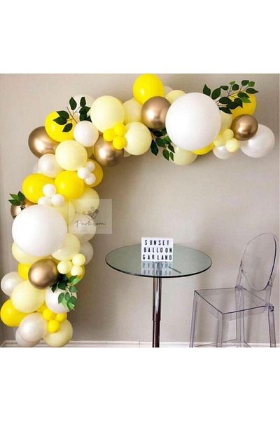 Party City Balloon Chain in Chrome Gold Pastel White Pastel Yellow Metallic Yellow Colors