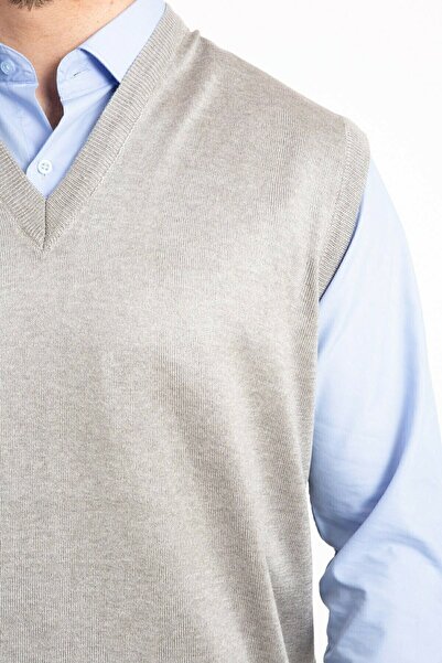 Nacar Men's White V-Neck Fine Wool Knitwear Knitted Anti-Pilling Sweater