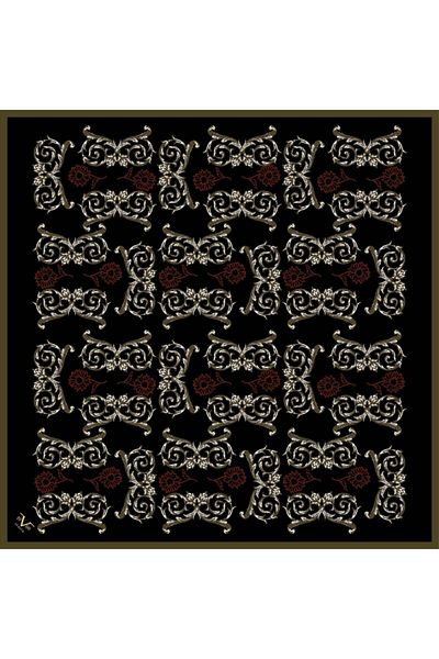 19V69 ITALIA Baroque Pattern Black Series Twill Scarf with Scarf Hanger and Gift Set 90x90 Cm
