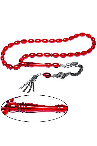 Tesbih Atölyesi Red Color Fringed Tasseled Fire Amber Rosary