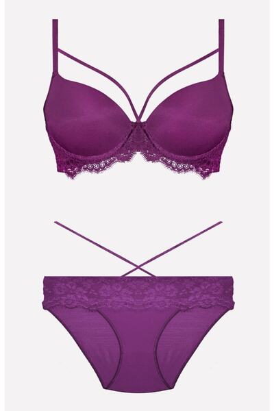 Genel Markalar Kadın Mor Desteksiz Bralet Sütyen Külot Takım