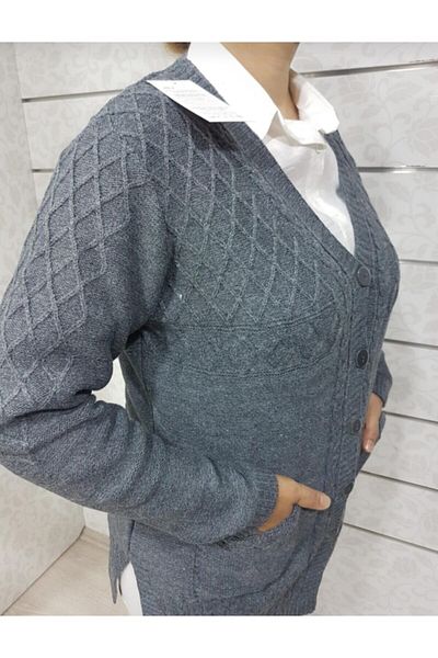 Ön-Er Giyim Buttoned Pocketed Winter Wool Mother Cardigan