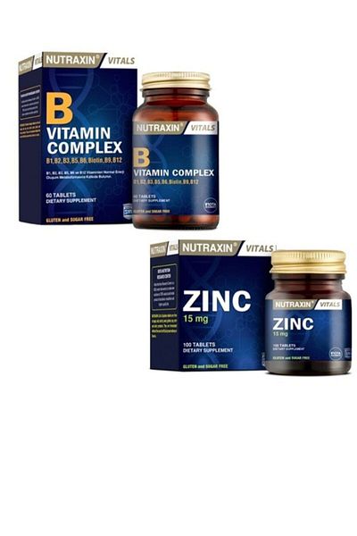 Nutraxin Vitamin B Complex - 60 Tablets Zinc Supplement for Skin, Hair, Nail Health 15 Mg 100 Tablets