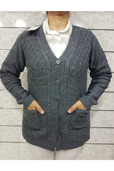 Ön-Er Giyim Buttoned Pocketed Winter Wool Mother Cardigan