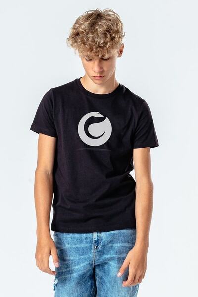 QIVI Unisex dečji crni minimalistički logo Štampano T-shirt