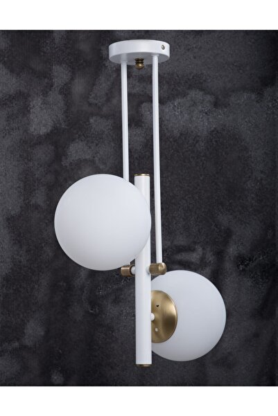 MŞ Aydınlatma Libra Beyaz Eskitme Beyaz Camlı Avize