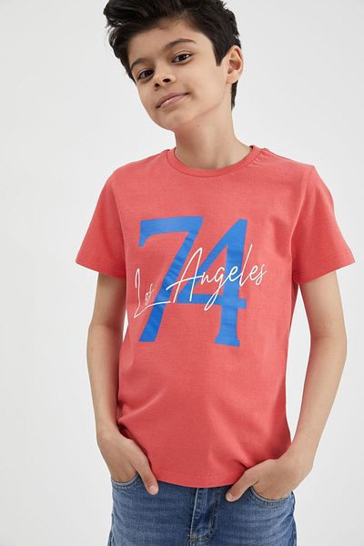 DeFacto Boy's Red Text Printed Short Sleeve T-Shirt