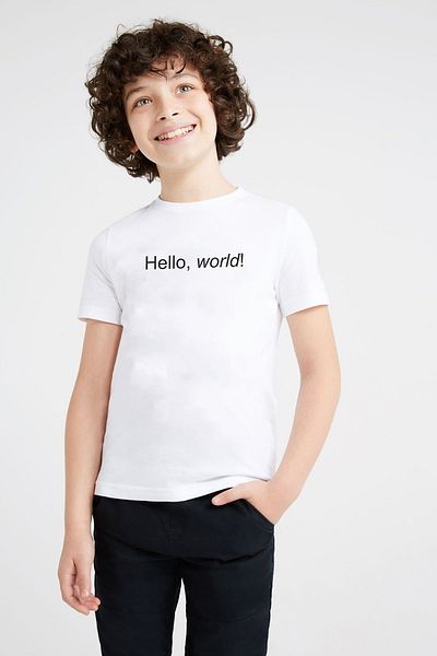 QIVI Tricou cu imprimeu pentru copii, unisex, alb, muzica on World Off