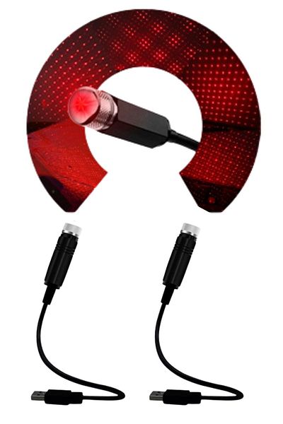 Buffer 2 Pieces Red Ceiling LED - Car Interior Lighting Auto Disco USB Lamp Light
