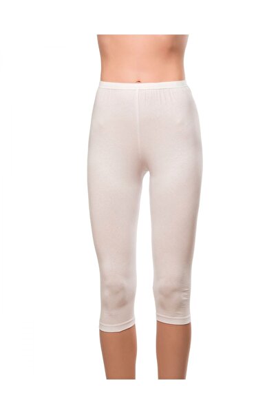 Kompedan Kadın Likralı Süprem Düz Kapri Tayt Beyaz | K0458