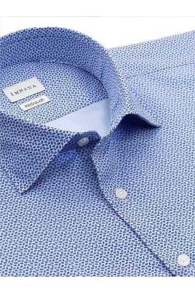 EMNANA Blue Patterned Regular Fit Shirt