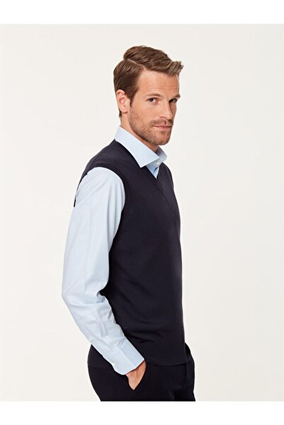 EMNANA Men's Navy Blue Wool Sweater