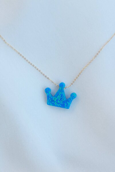 Niki Aksesuar Opal Taşlı Kral Tacı Gold Kolye