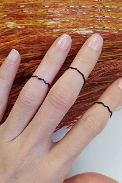 Niki Aksesuar مجموعة حلقات مفصلية سوداء اللون مكونة من 6 قطع