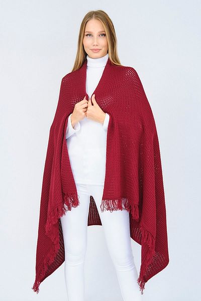 Ocean Burgundy Tasseled Knitwear Shoulder Shawl