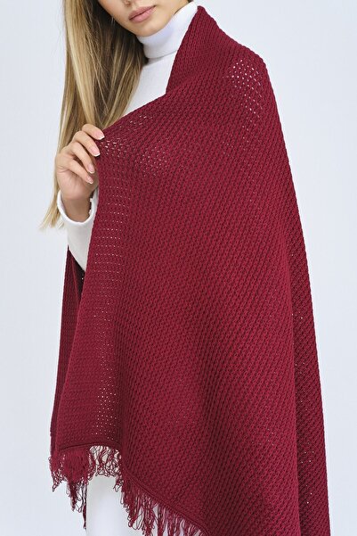 Ocean Burgundy Tasseled Knitwear Shoulder Shawl