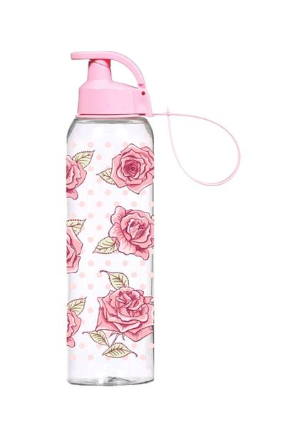 Herevin Pink Rose Patterned 750 ml Water Bottle Unbreakable
