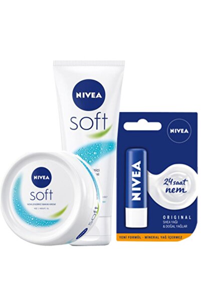 NIVEA Soft Nemlendirici El Yüz Vücut Kremi 75ml+100ml + Dudak Nemlendirici Krem Orijinal 4.8gr