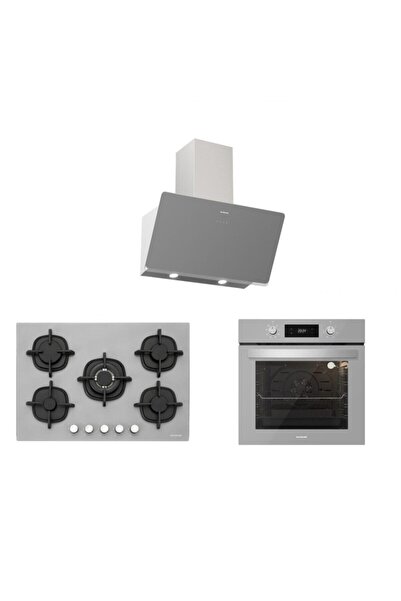 Silverline Gri Cam Ankastre Set 5 Yıl Garanti (3457 Soho 60+cs5364s01+bo6504s01)