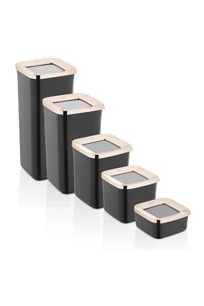 VİP AHMET 6 Pieces Set of 5 Luxury Square Storage Container Black- Copper 30 Pieces