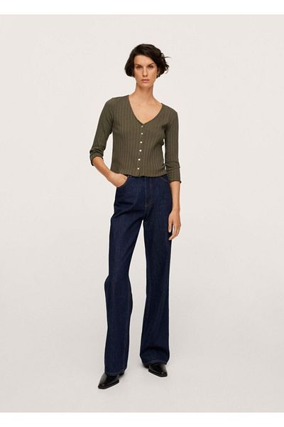 MANGO Woman Damski, elastyczny, bawełniany kardigan w kolorze khaki