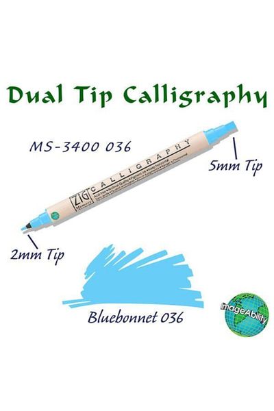 Zig Calligraphy Double Ended Calligraphy Pen 2 mm + 5 mm 036 Blue Bonnet