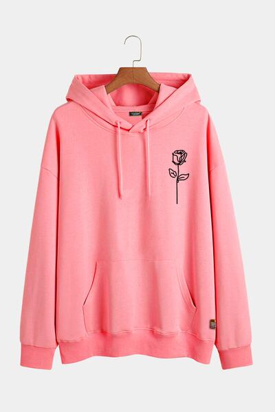 collis Φούτερ με κουκούλα σε ροζ τριαντάφυλλο με στάμπα, σε στενή γραμμή