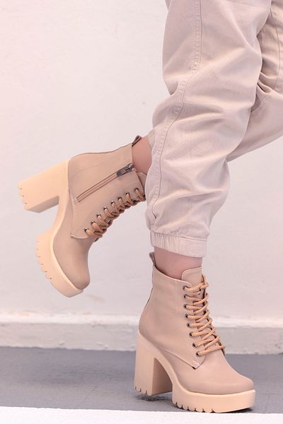 Mamito Ayakkabı Jvl 004 Lace Up Λεπτομέρεια Ψηλοτάκουνες Μπότες Nude