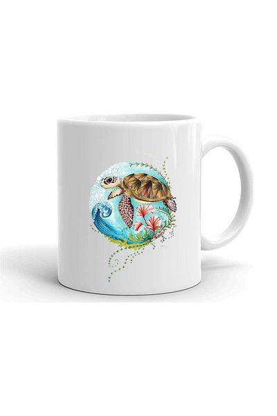 Kumbara Hediyelik Caretta Caretta Printed White Turkish Coffee Cup