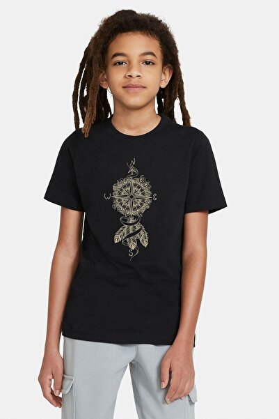 QIVI Unisex dečija crna majica Dreamcatcher Compass Štampano