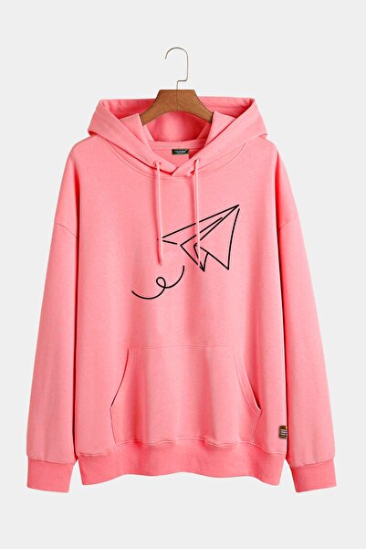 collis Hanorac unisex roz cu imprimeu Kite, cu glugă, croială slim