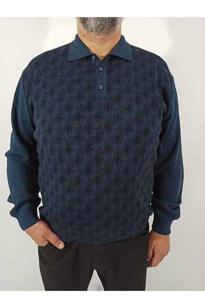 DCN Ateş Battal Steel Knitted Polo Collar Sweater