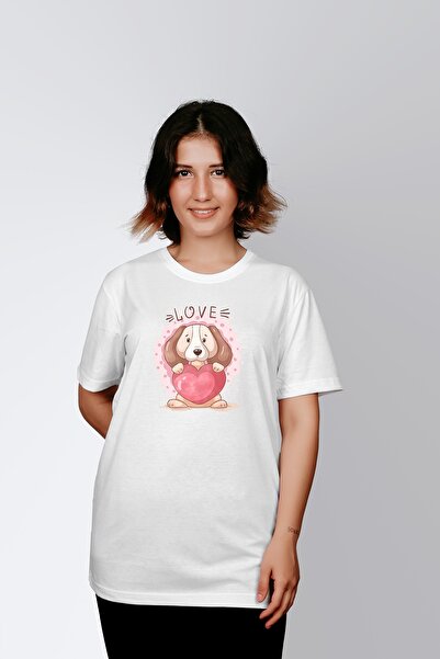 ErTaPassage White Love Dog cu imprimeu Femeie tricou - T2072661