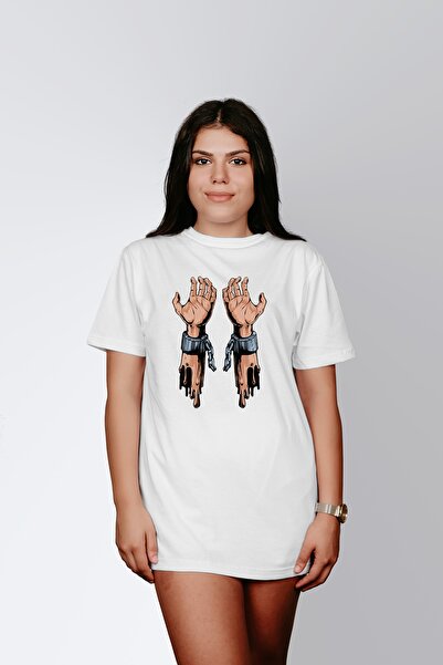 ErTaPassage Дамска тениска с бял печат „Бели белезници“ - T6736373