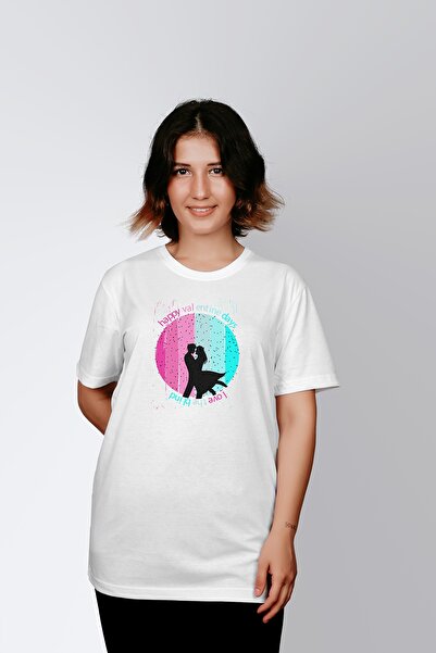 ErTaPassage Λευκό γυναικείο μπλουζάκι Happy Valentine's Day με τύπωμα - T7869780