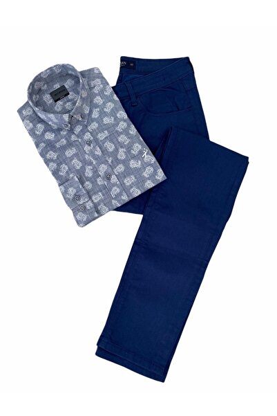 Sarar Interview Shawl Pattern Slim Fit Indigo Blue Shirt