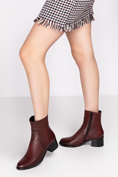 Elile Shoes Bordo Hakiki Deri Küçük & Büyük Numara Kadın Bot