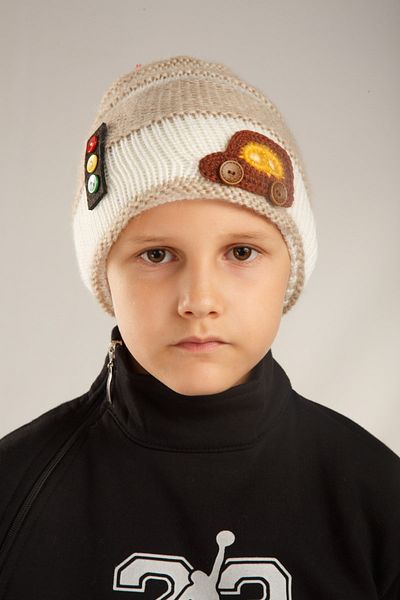 Dragora Boy's Beret Wool Mixed πλεκτό αυτοκίνητο και φανάρι με λεπτομέρεια Standard μέγεθος μπεζ - κρέμα