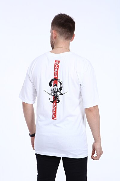 COOLANDBASIC Bushido Japanese National Samurai Erkek Beyaz Önü Ve Arkası Bask...