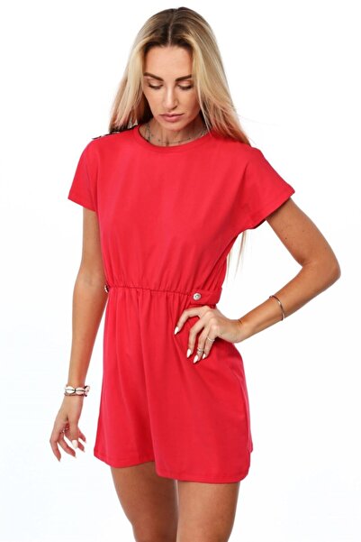 fasardi Bisiklet Yaka Omzu Agraflı Mini Elbise