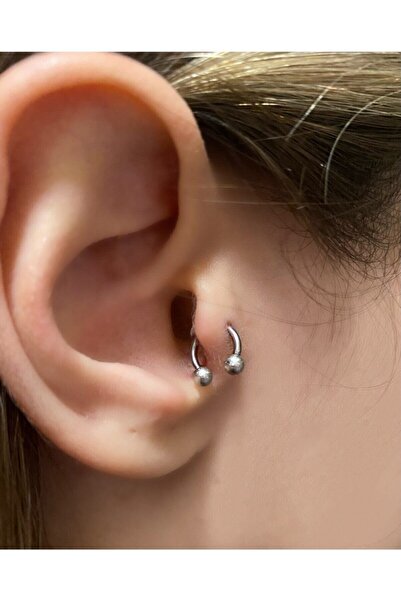 Okkostore Cerrahi Çelik Kadın Silver Rengi Yarım Halka Hediyelik Tragus Kıkır...