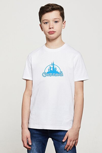 QIVI Unisex dečija bela majica Castlevania Pixel Logo Štampano